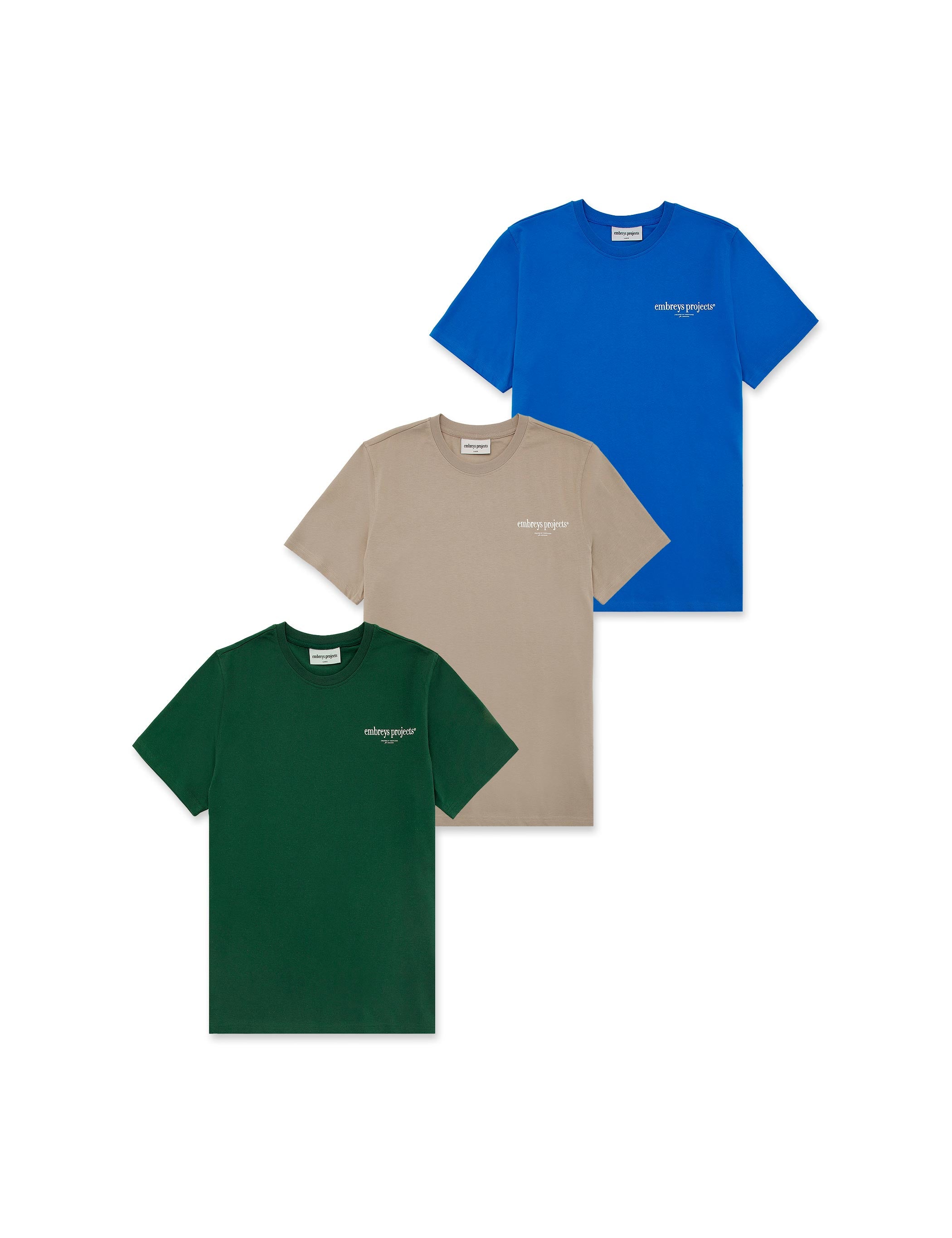 3-PACK ★ ESSENCE SS TEE (grøn, beige & blå) - Embreys Projects