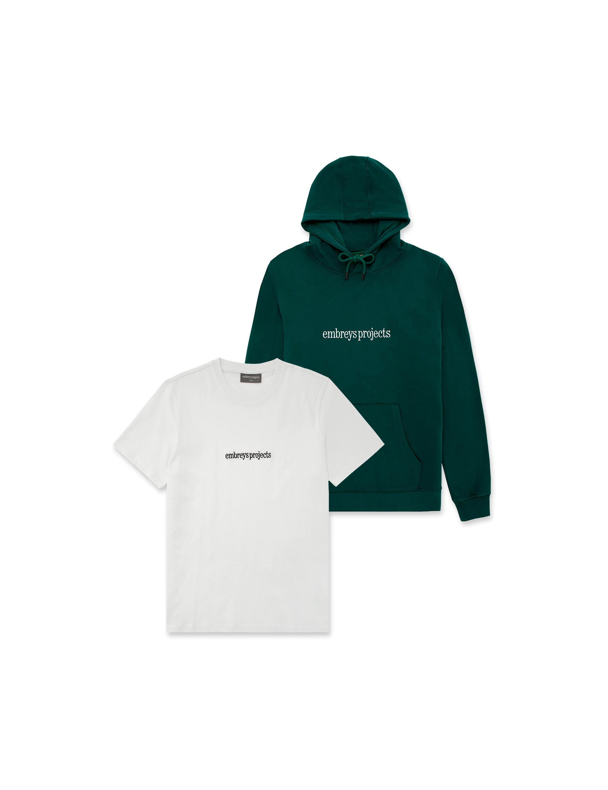 2-PACK ★ BLAKE HOODIE & ISAAK TEE (grøn & hvid) (W) - Embreys Projects