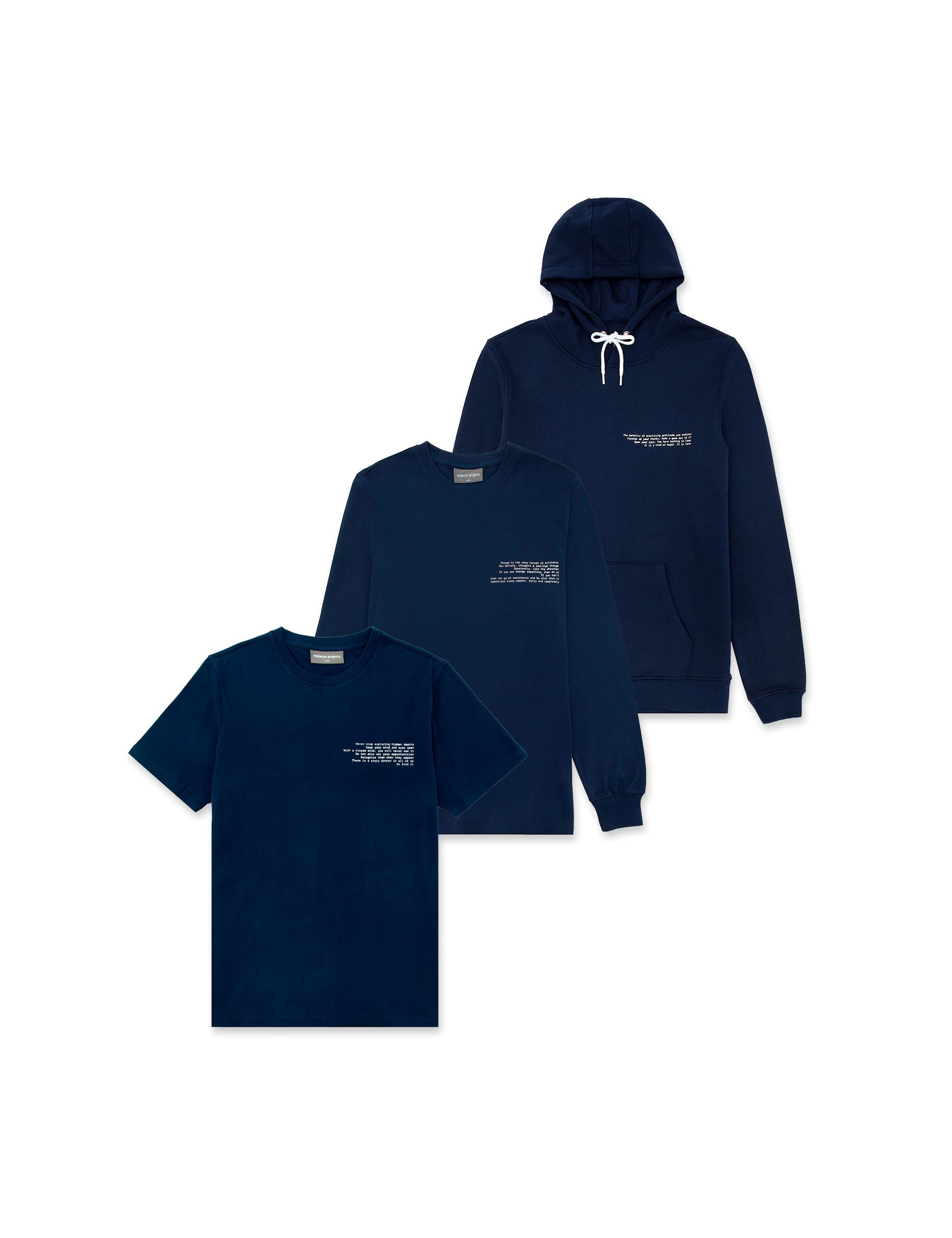 3-PACK ★ BJORK HOODIE, FRANK LS TEE & MONO TEE (navy) - Embreys Projects