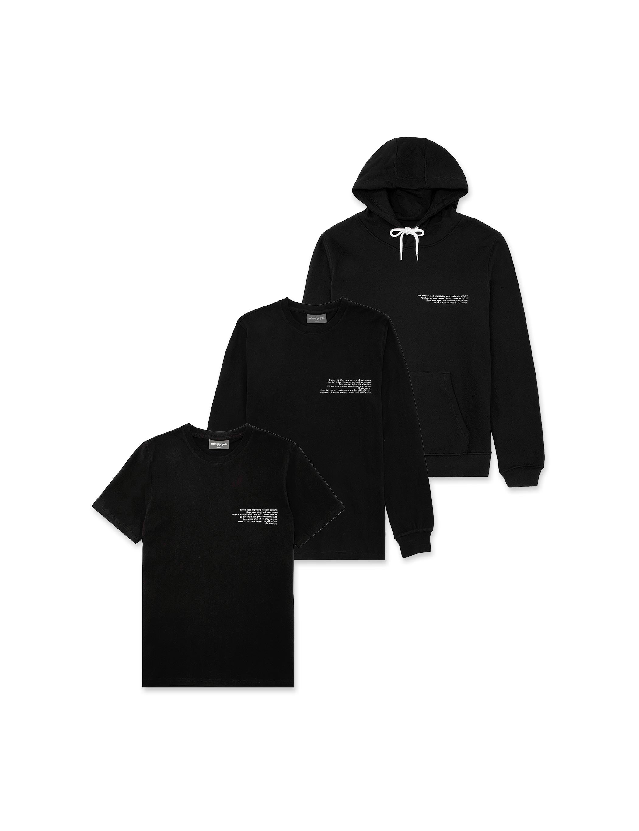 3-PACK ★ BJORK HOODIE, FRANK LS TEE & MONO TEE (sort) - Embreys Projects