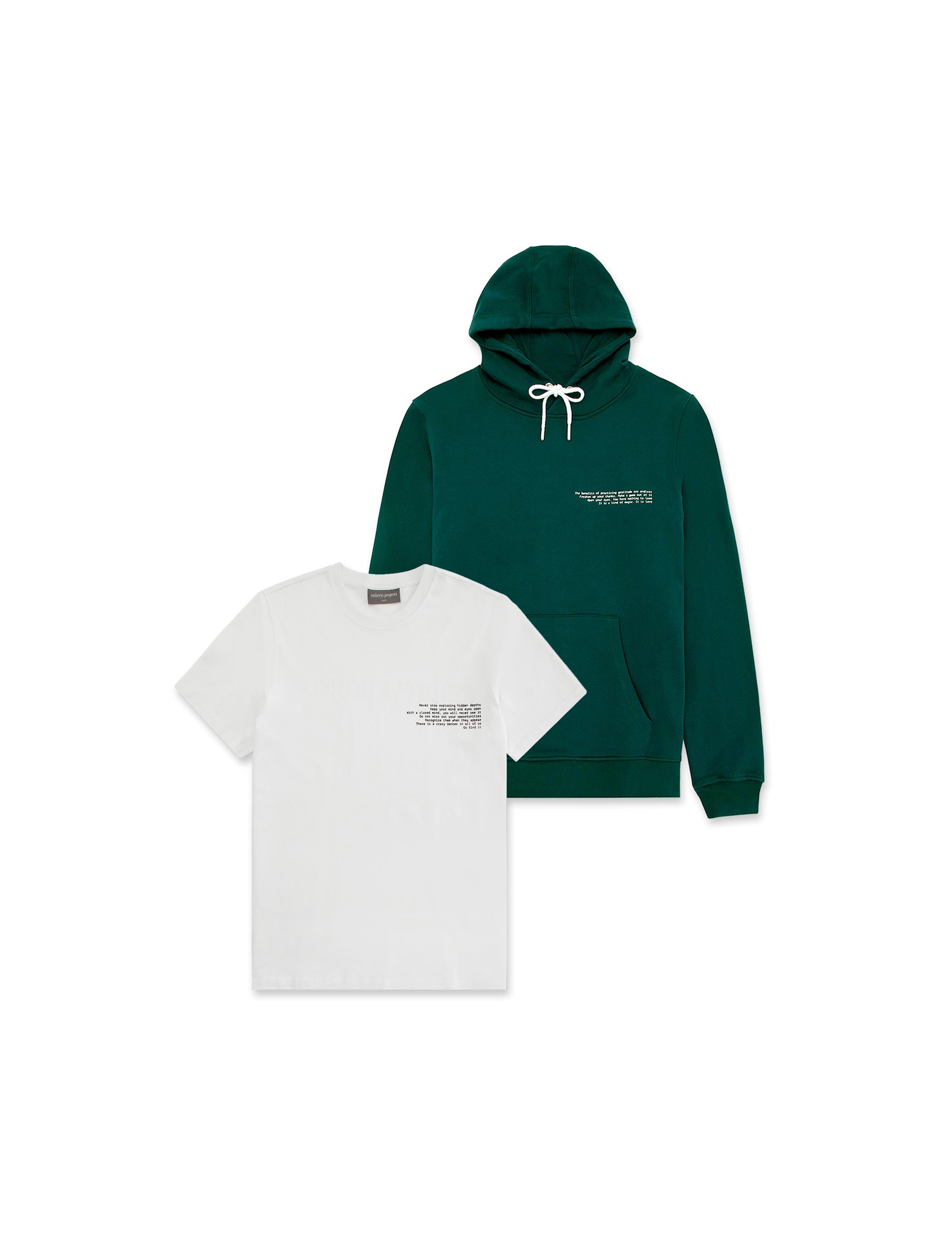 2-PACK ★ BJORK HOODIE & MONO TEE (grøn & hvid) - Embreys Projects